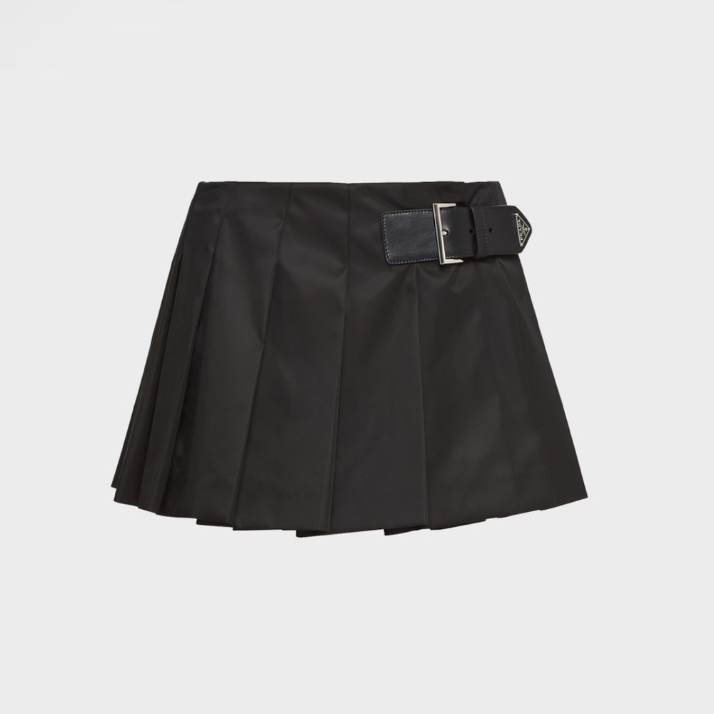Prada Black Pleated Re-Nylon Mini Skirt with Belt